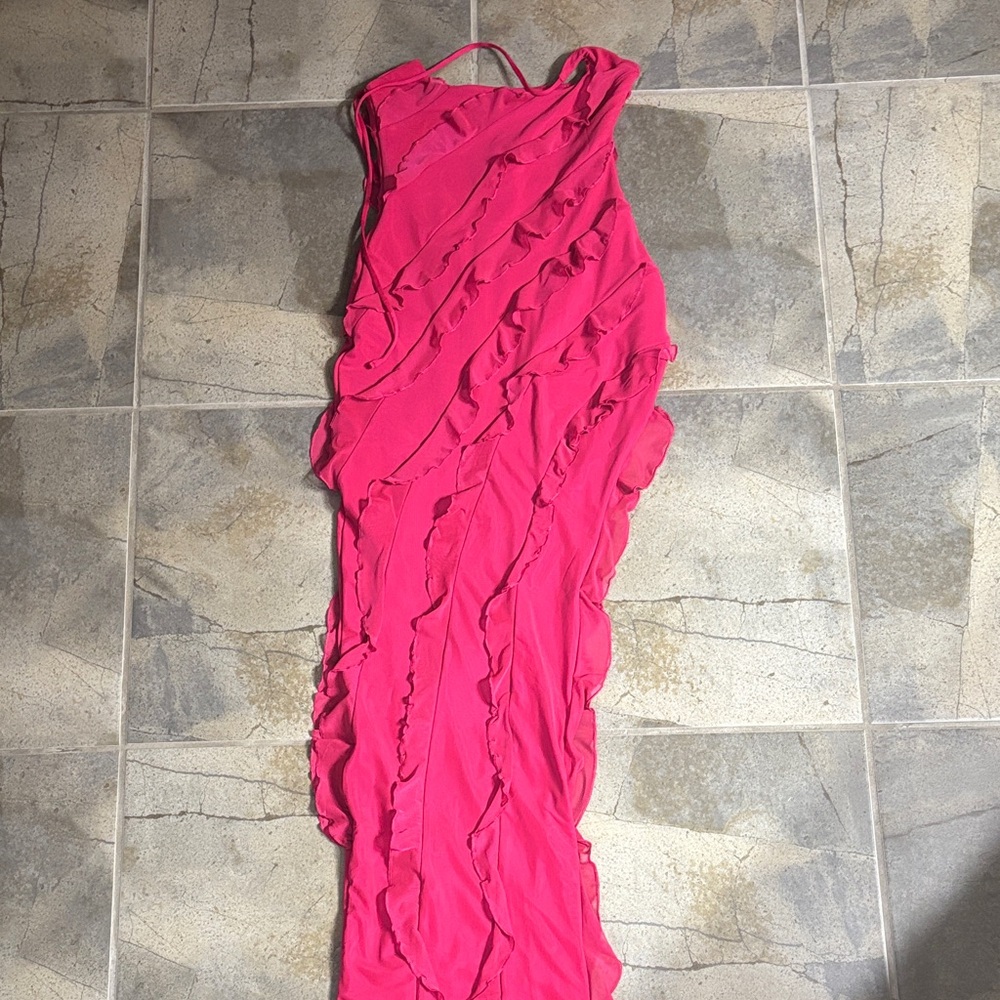 Oh Polly Pink Ruffled Maxi Dress